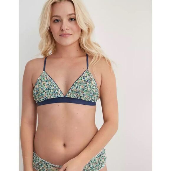 Aerie blue mesh ruffle strappy triangle bralette M, NWOT - Picture 5 of 6